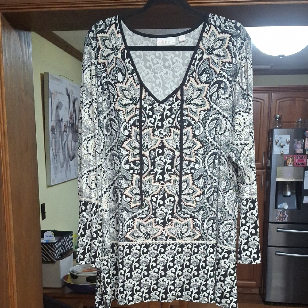Belle by Kim Gravel Black and White Patterned Tunic